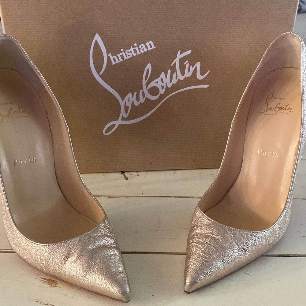Christian Louboutin Metallic Rose Gold Pointed-Toe Pumps